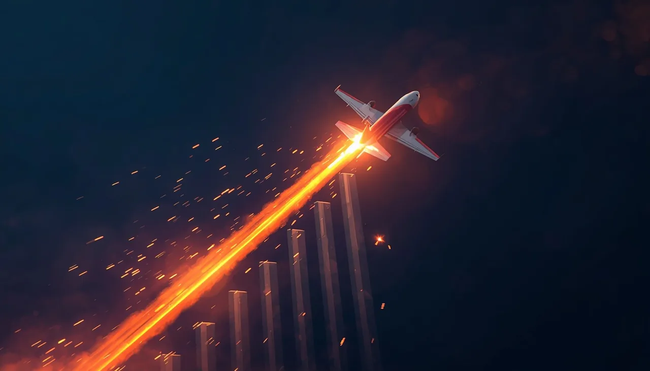 Mostbet Aviator crash oyunu — yuxarı qalxan qırmızı təyyarə və artan əmsal əyrisi