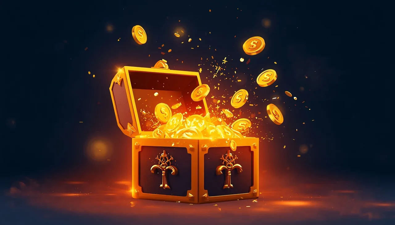 Mostbet xoş gəldin bonusu — qızıl sikkələrlə dolu parlayan hədiyyə qutusu və 125% paket
